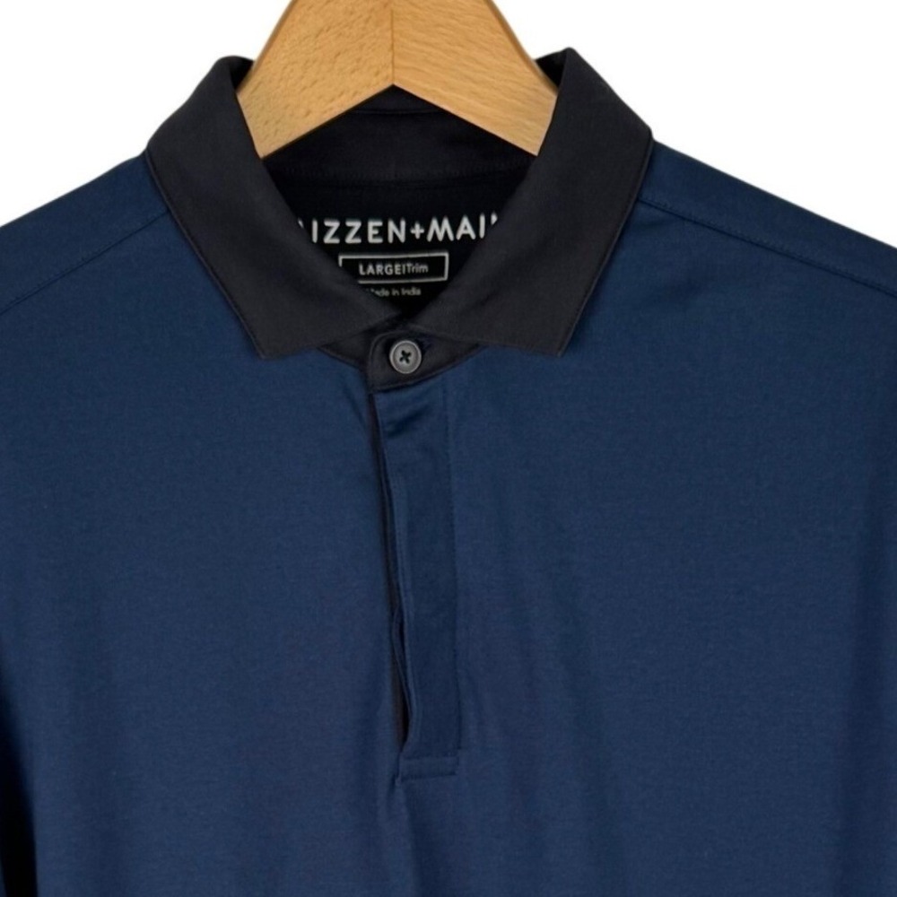 Mizzen+Main Mens Trim Fit Long Sleeve Polo Shirt Navy Black 1KS-0159 Large